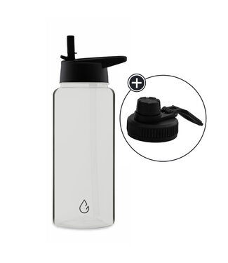 MOVE waterfles transparant 1 liter - dop met rietje en sportdop