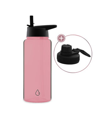 MOVE waterfles roze transparant 1 liter - dop met rietje en sportdop