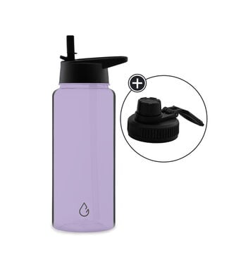 MOVE waterfles lila transparant 1 liter - dop met rietje en sportdop