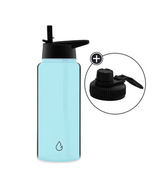 MOVE waterfles lichtblauw transparant 1 liter - dop met rietje en sportdop