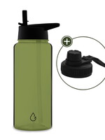 MOVE waterfles olijfgroen transparant 1 liter - dop met rietje en sportdop