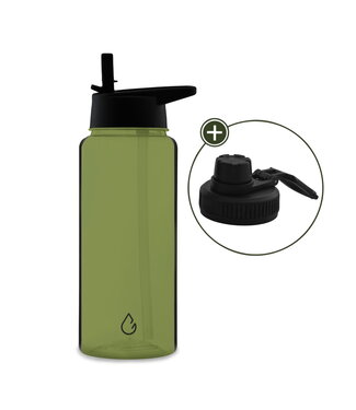 MOVE waterfles olijfgroen transparant 1 liter - dop met rietje en sportdop