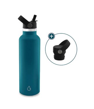 GO waterfles RVS lagoon 710 ml - dop met rietje