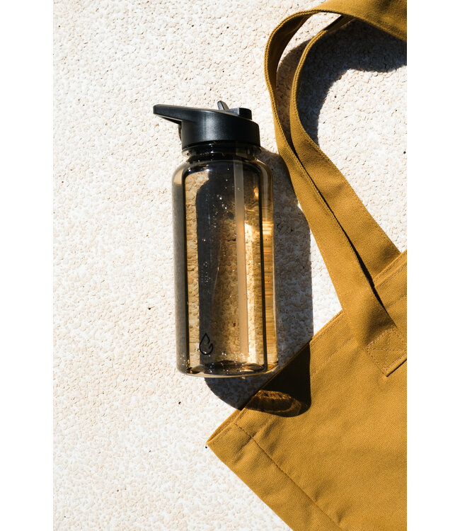 MOVE waterfles taupe transparant 1 liter - dop met rietje en sportdop