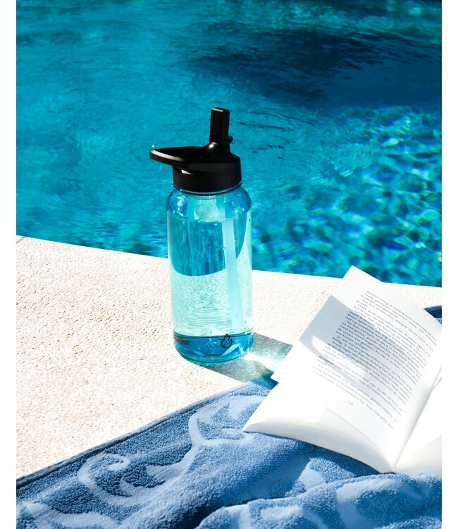 MOVE waterfles lichtblauw transparant 1 liter - dop met rietje en sportdop