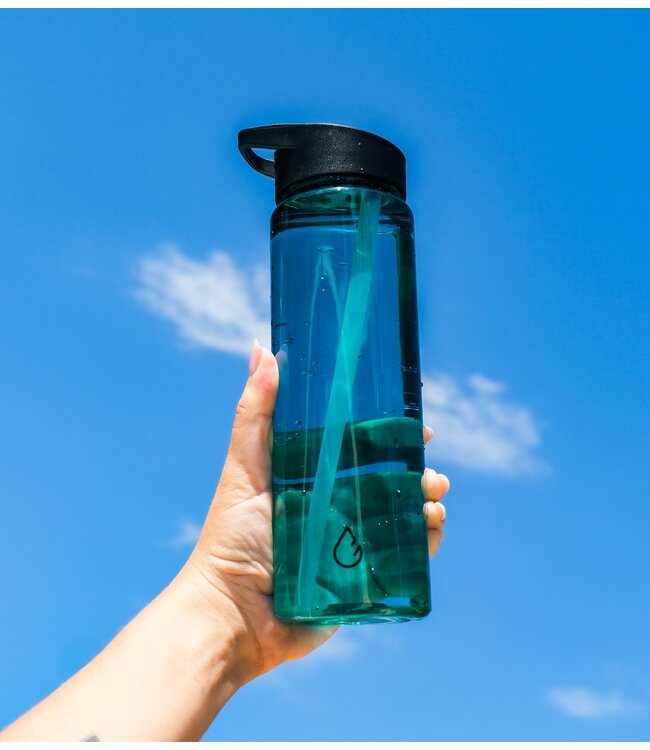 MOVE waterfles lichtblauw transparant 700 ml - dop met rietje en sportdop