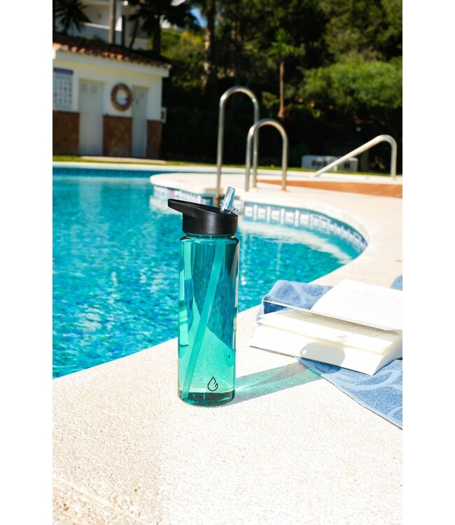 MOVE waterfles lichtblauw transparant 700 ml - dop met rietje en sportdop