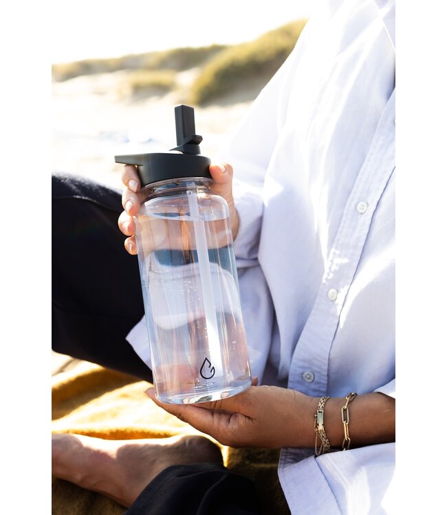 MOVE waterfles transparant 1 liter - dop met rietje en sportdop