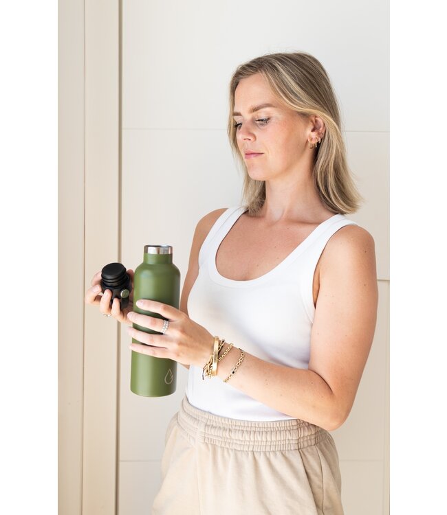 GO waterfles RVS olijfgroen 710 ml - met sportdop - Wattamula