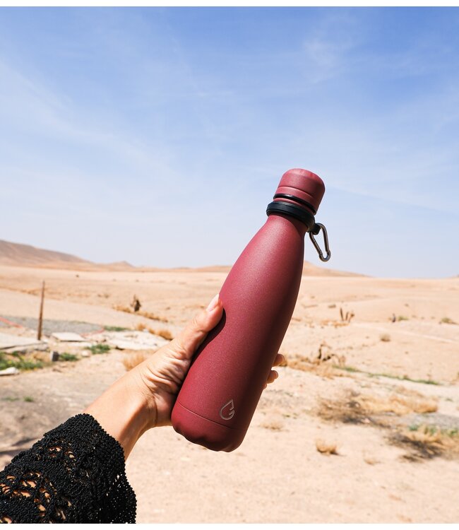 All FLOW waterfles RVS burgundy 500 ml - dop met rietje