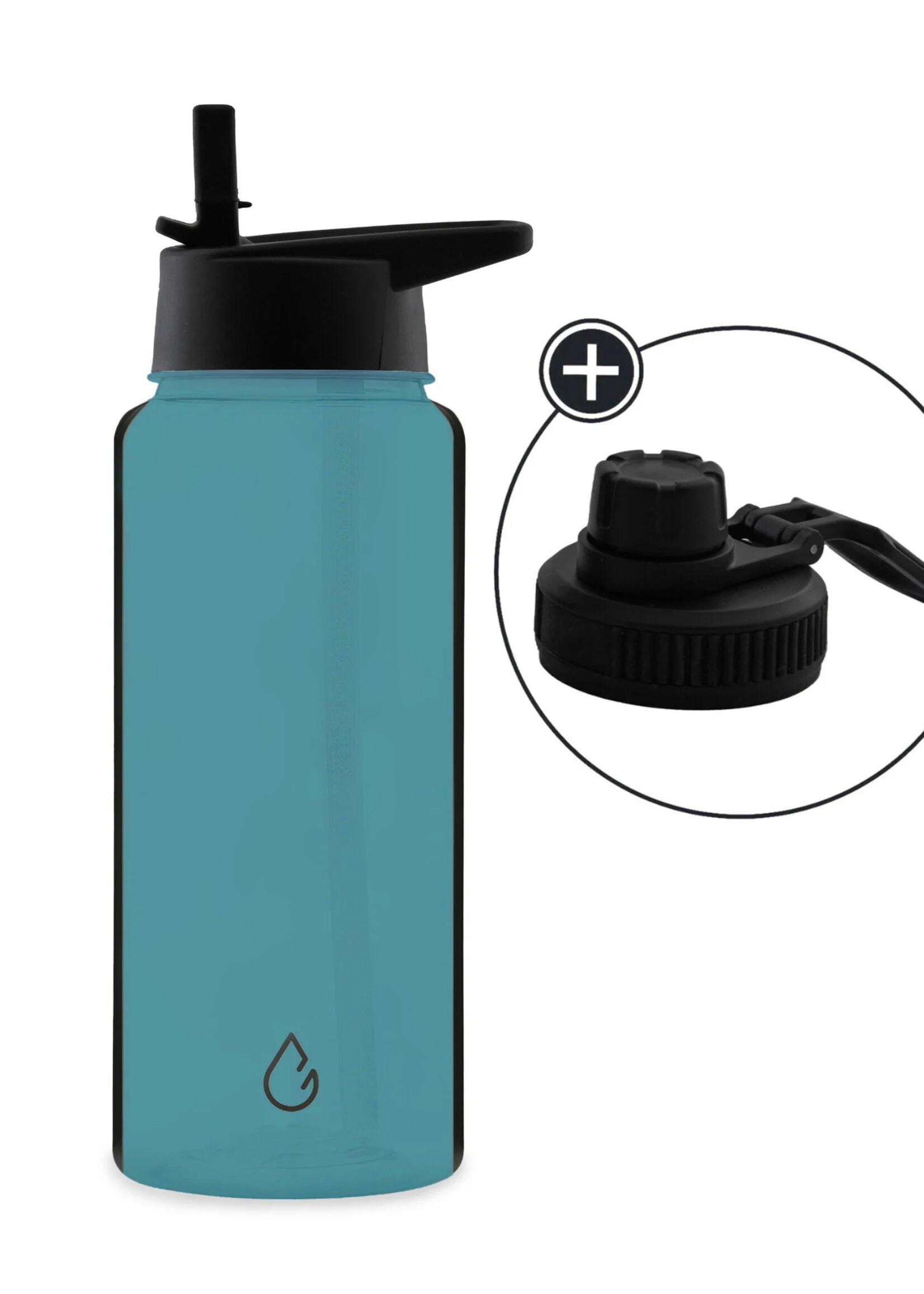 MOVE waterfles lagoon transparant 1 liter - dop met rietje en sportdop