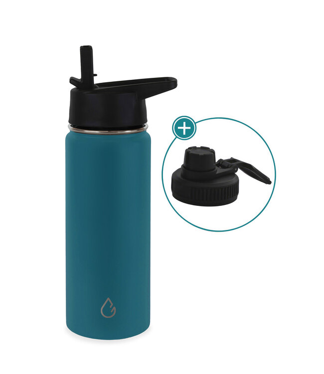PRO waterfles RVS lagoon 530 ml - dop met rietje en sportdop  - Wattamula