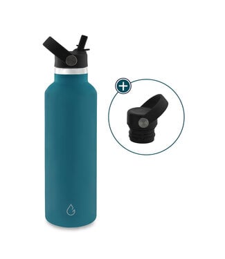 GO waterfles RVS lagoon 710 ml - dop met rietje