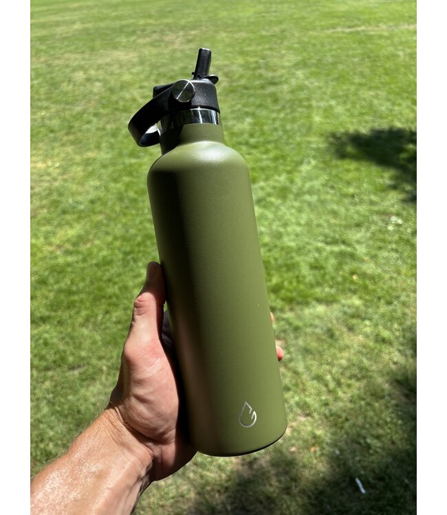 GO waterfles RVS olijfgroen 710 ml - dop met rietje - Wattamula