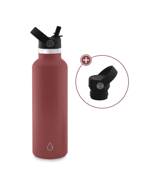 GO waterfles RVS burgundy 710 ml - dop met rietje - Wattamula