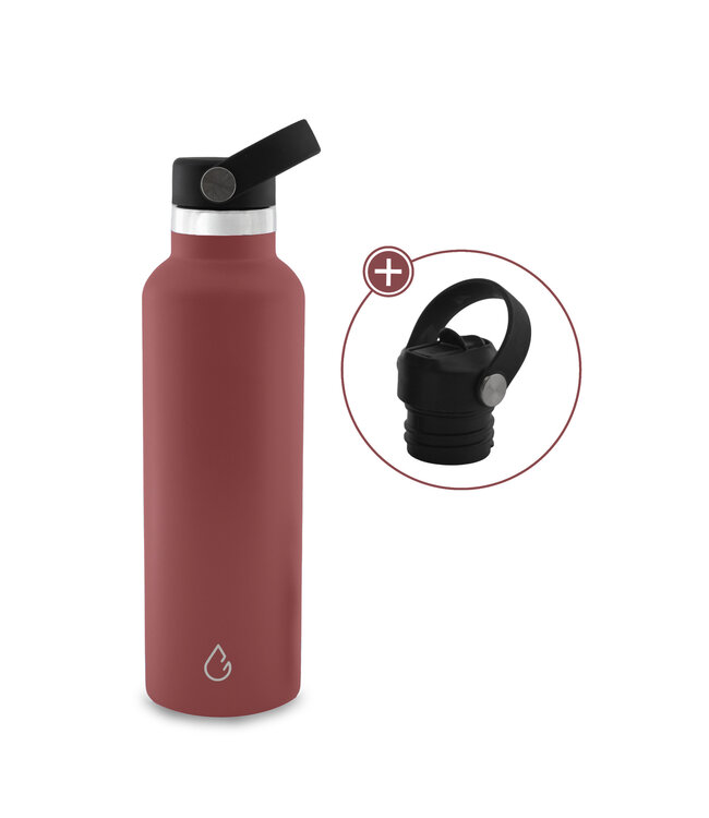 GO waterfles RVS burgundy 710 ml - dop met rietje - Wattamula