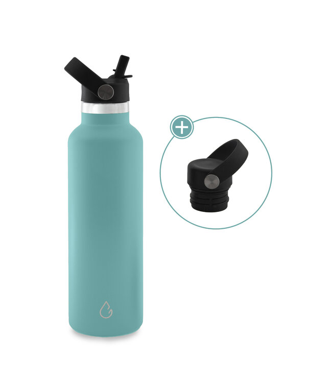 GO waterfles RVS lichtblauw 710 ml - dop met rietje - Wattamula