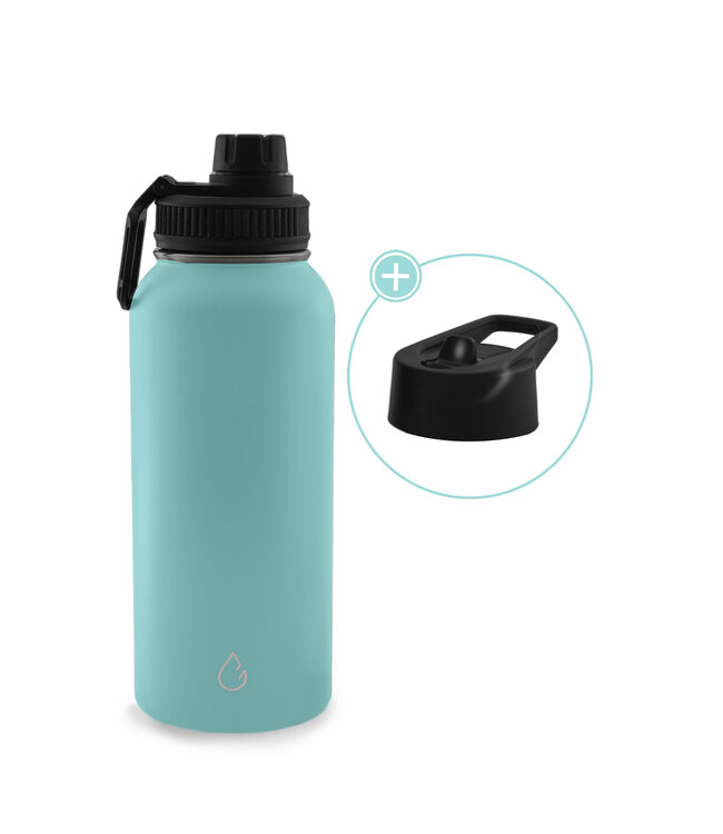 PRO waterfles RVS lichtblauw 1 liter - dop met rietje en sportdop - Wattamula