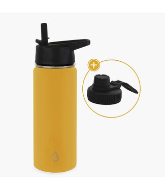 PRO waterfles RVS okergeel 530 ml - dop met rietje en sportdop