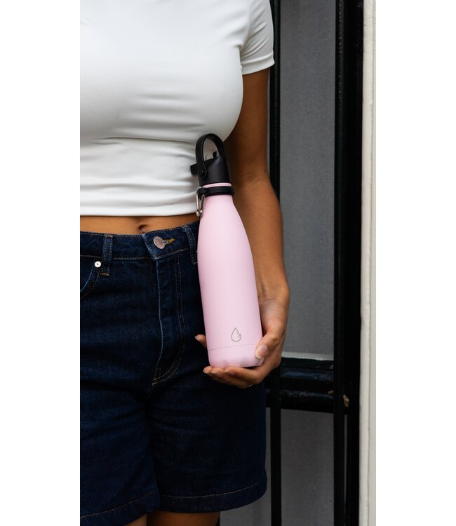 All FLOW waterfles RVS pastel roze 500 ml - dop met rietje