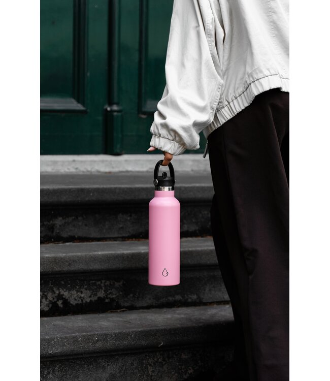 GO waterfles RVS roze 710 ml - dop met rietje - Wattamula
