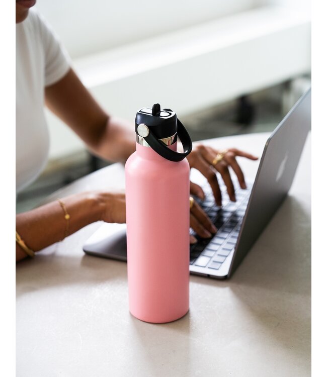 GO waterfles RVS roze 710 ml - dop met rietje - Wattamula