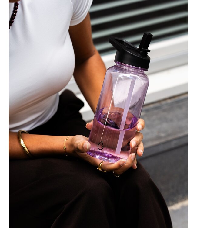 MOVE waterfles lila transparant 1 liter - dop met rietje en sportdop