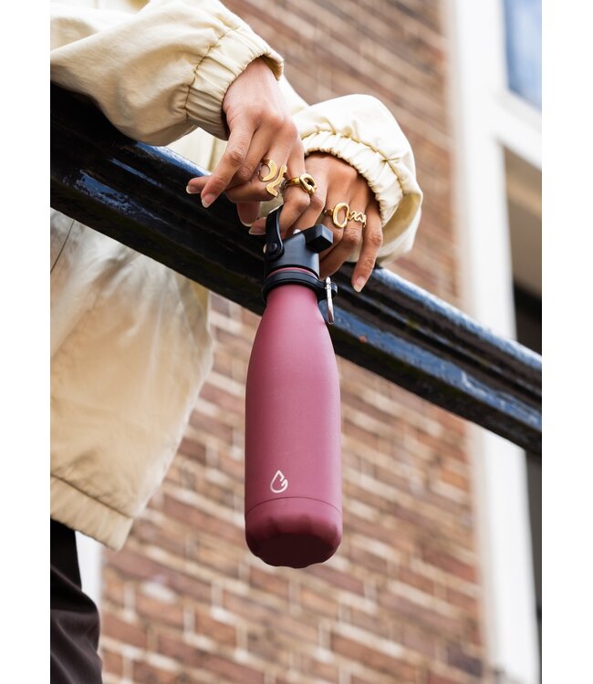 FLOW waterfles RVS burgundy 500 ml - dop met rietje