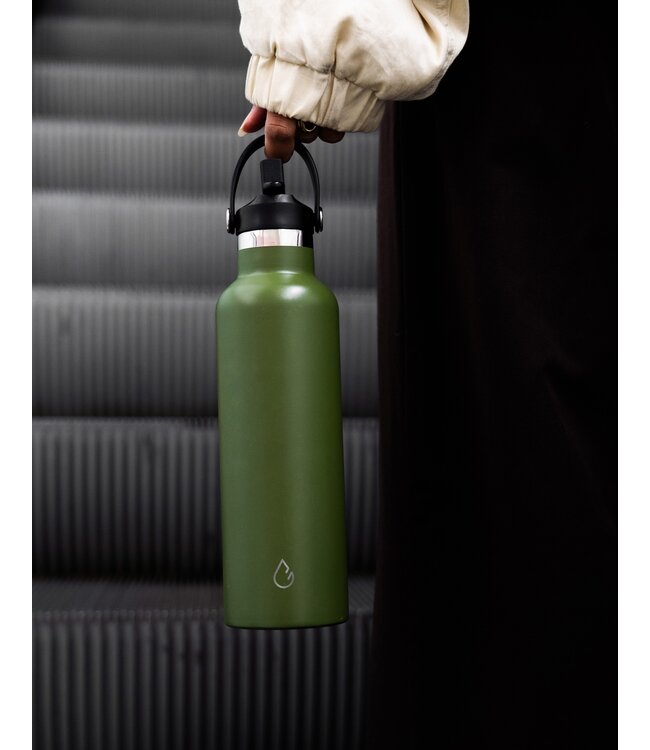 GO waterfles RVS olijfgroen 710 ml - dop met rietje - Wattamula