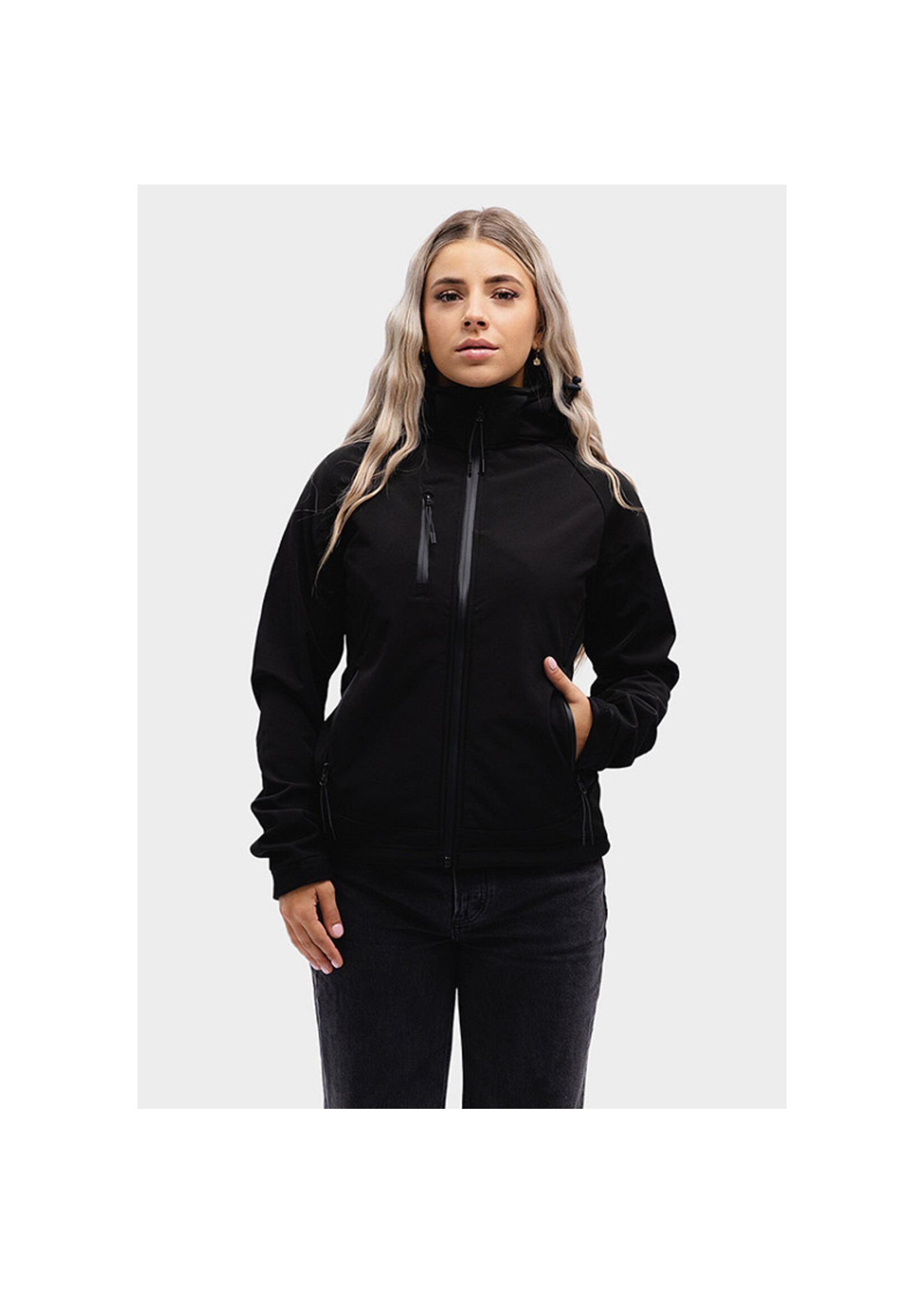 RAVAGE BEDRIJFSKLEDING Everywear Softshell Hooded Jacket for her BLACK