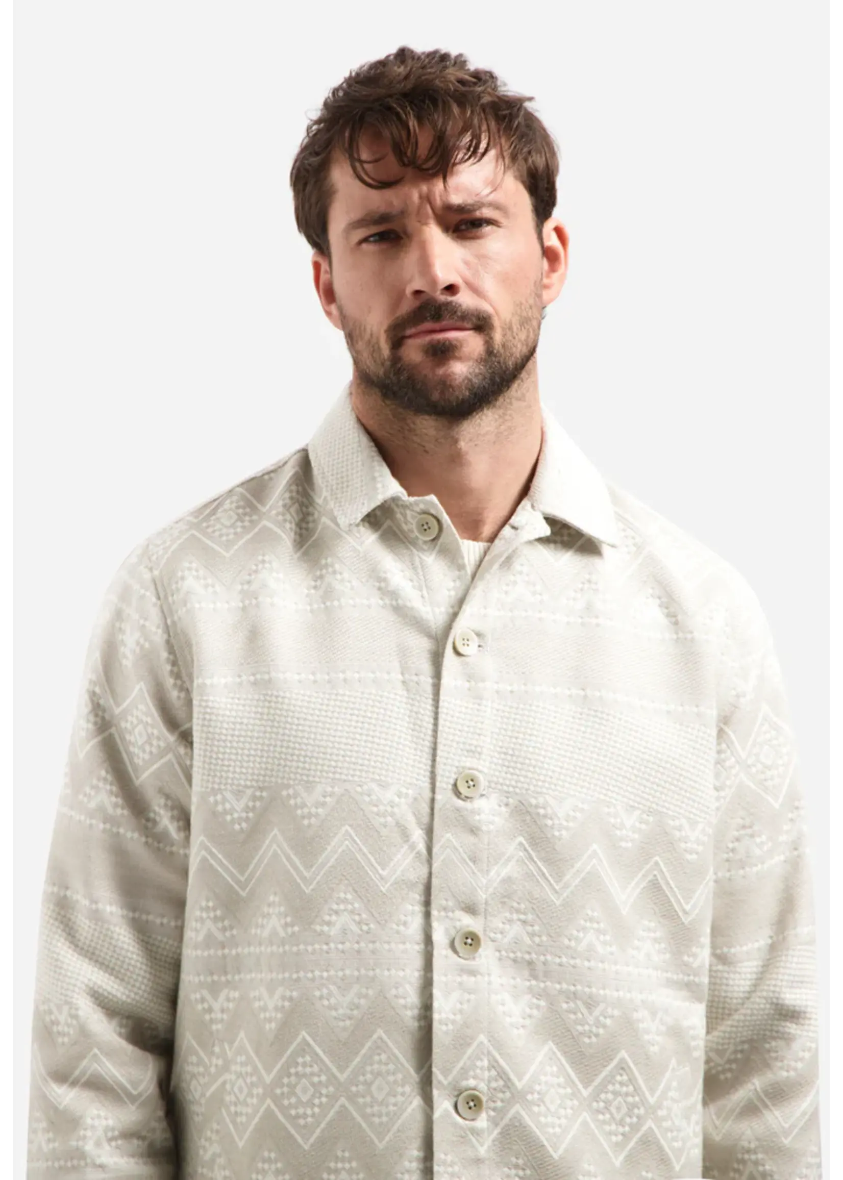 NO EXCESS  ZOOM JAQUARD OVERSHIRT TAUPE