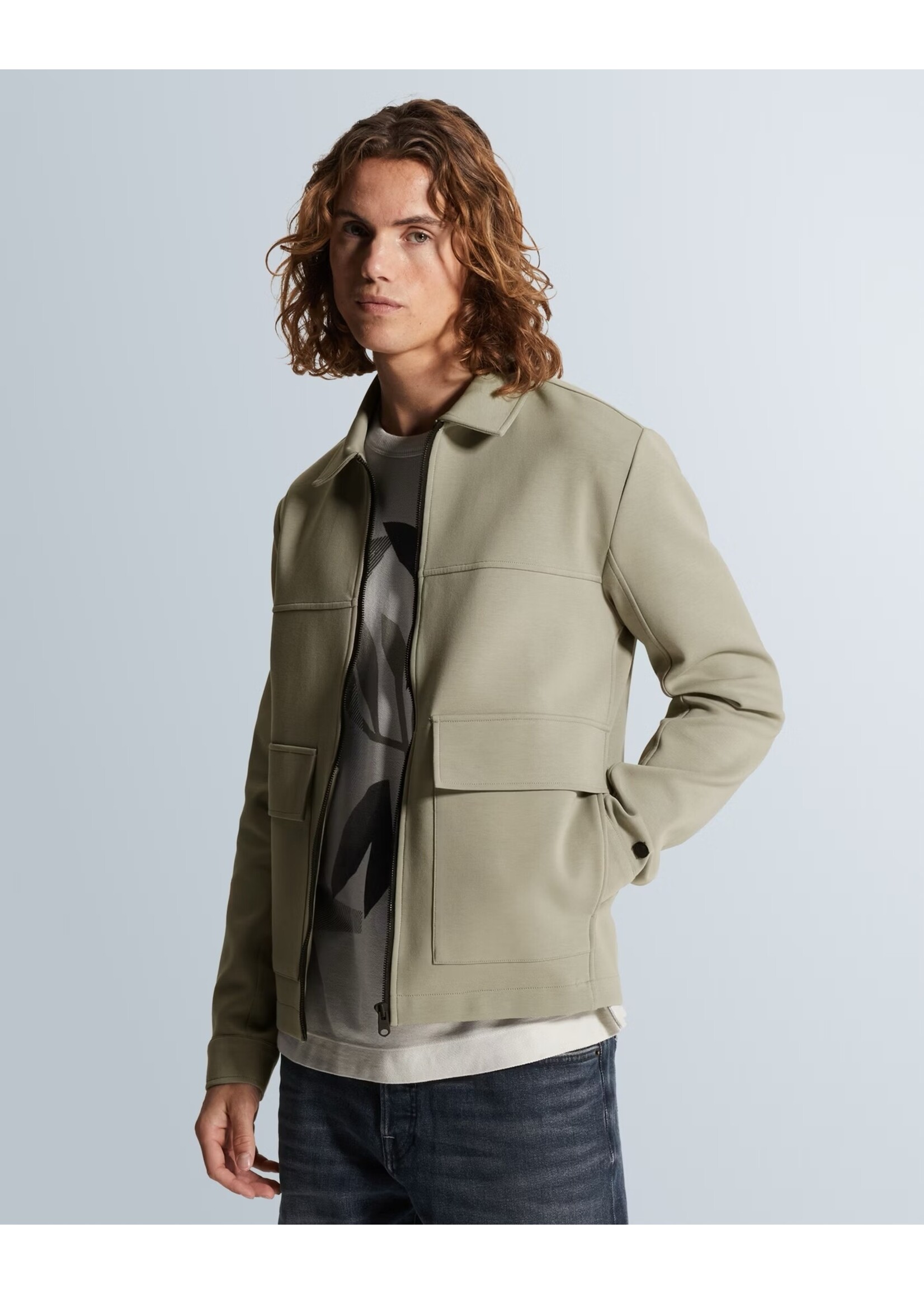 CASTIRON SWEAT JACKET MET RITSSLUITING EN PLATTE KRAAG