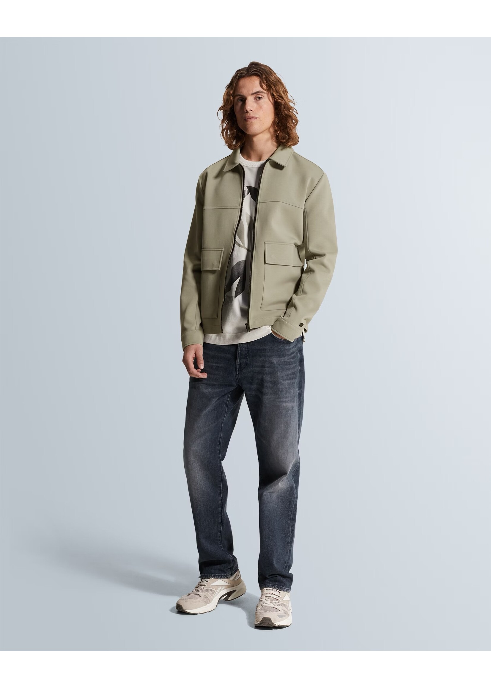 CASTIRON SWEAT JACKET MET RITSSLUITING EN PLATTE KRAAG