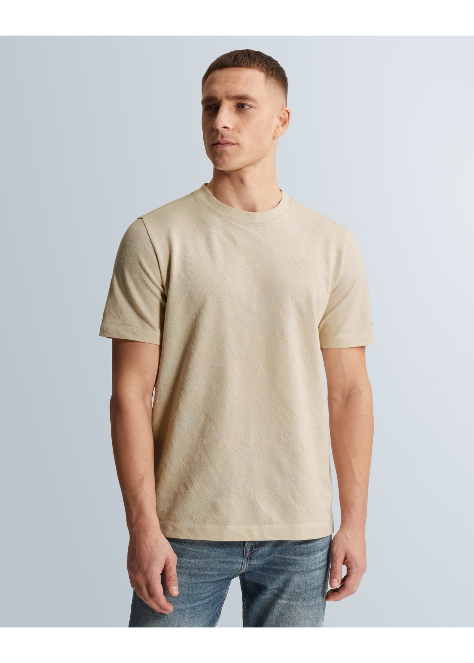 CASTIRON T-SHIRT VAN PIQUÉ MET JACQUARDPATROON- silver birch