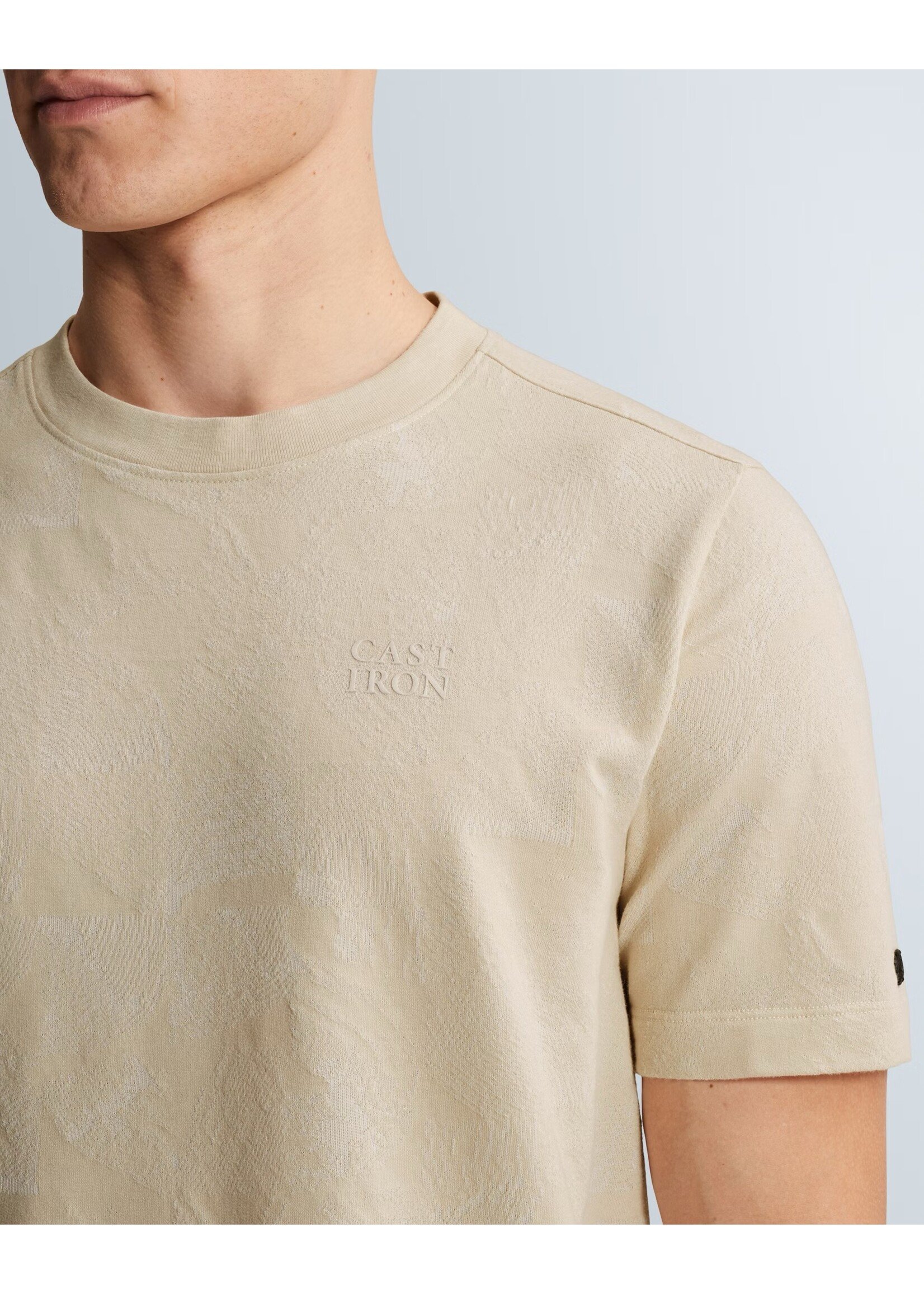 CASTIRON T-SHIRT VAN PIQUÉ MET JACQUARDPATROON- silver birch