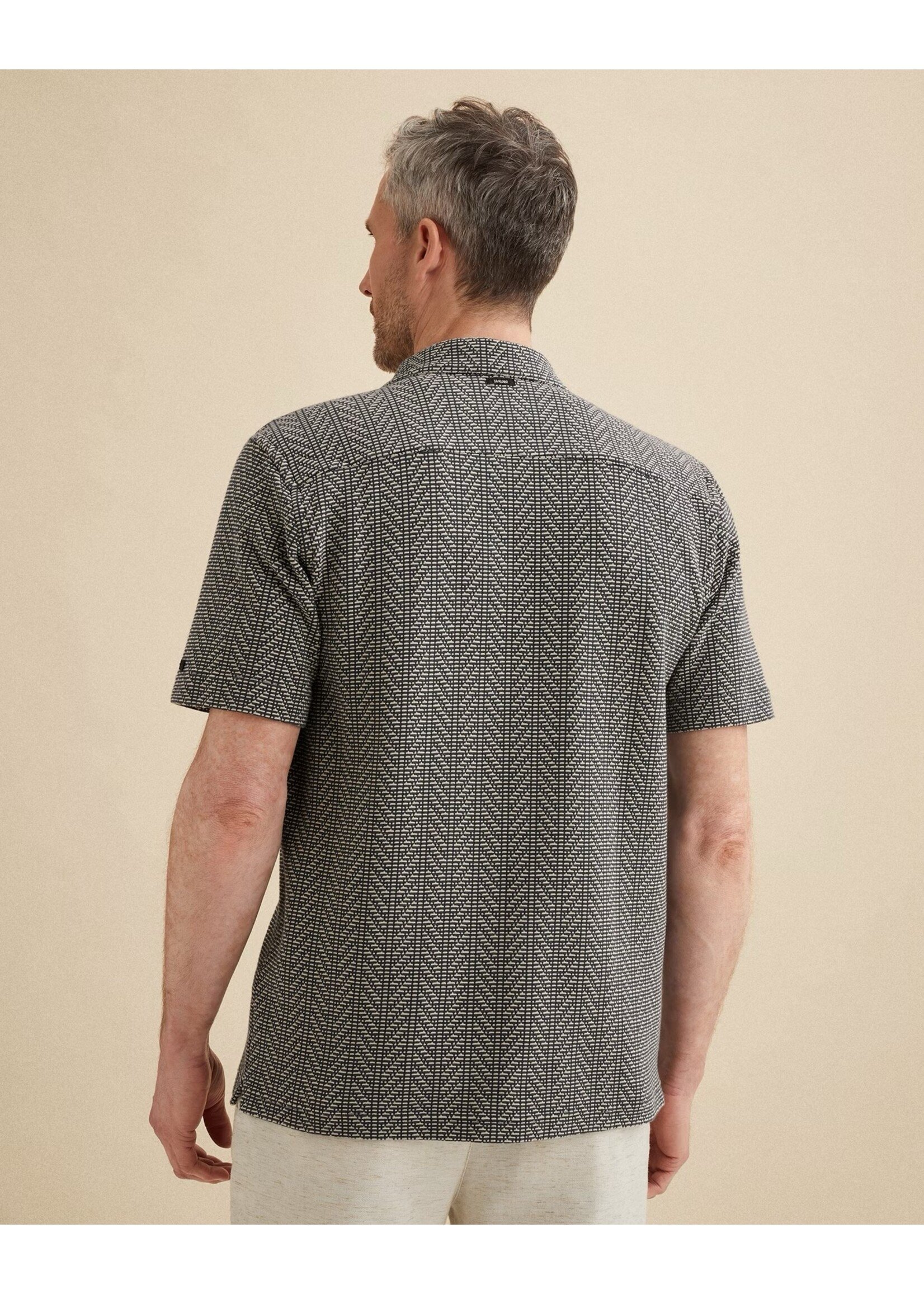 VANGUARD  OVERHEMD MET KORTE MOUWEN EN HERRINGBONE STRUCTUUR- MIDNIGHT NAVY