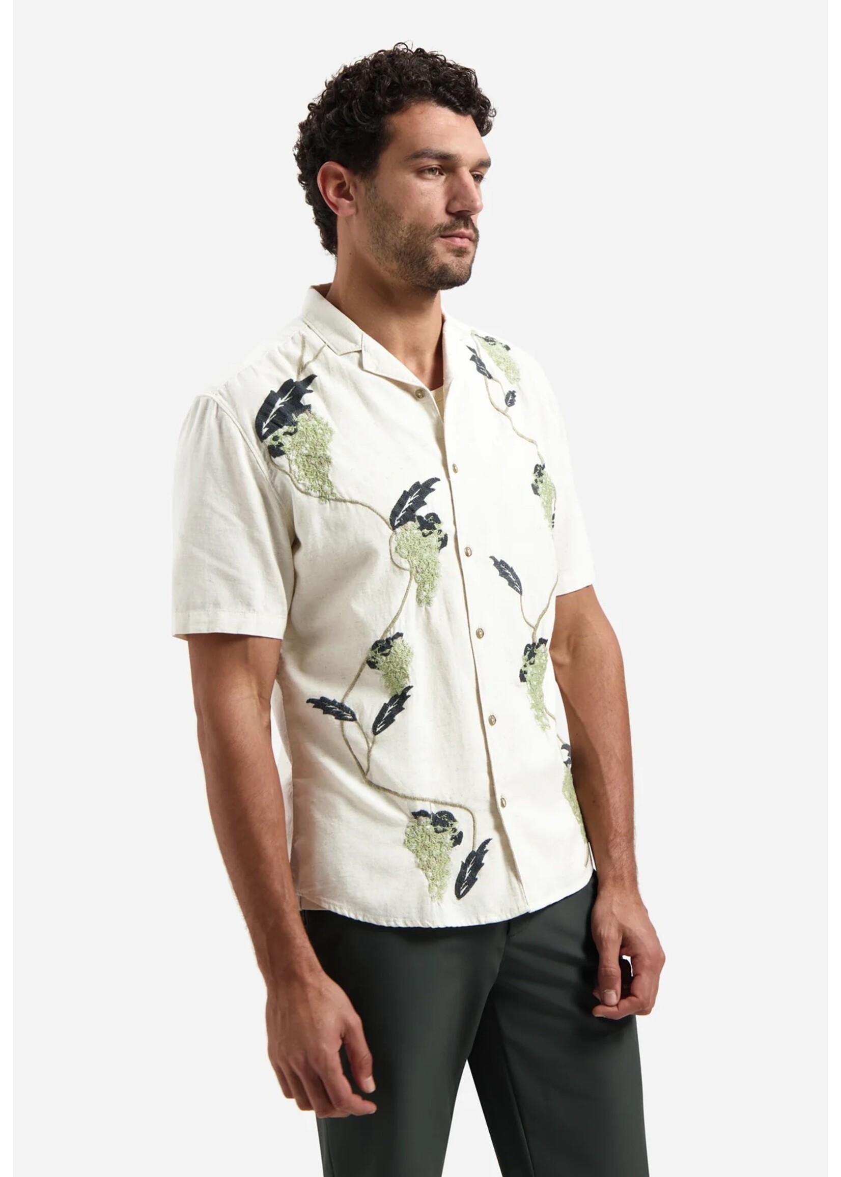 NO EXCESS   Zoom Overhemd met korte mouw en borduring | Green  Zoom