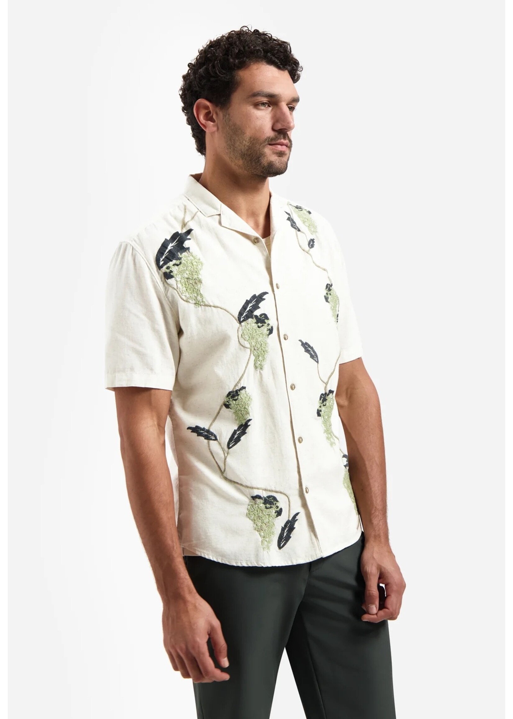 NO EXCESS   Zoom Overhemd met korte mouw en borduring | Green  Zoom