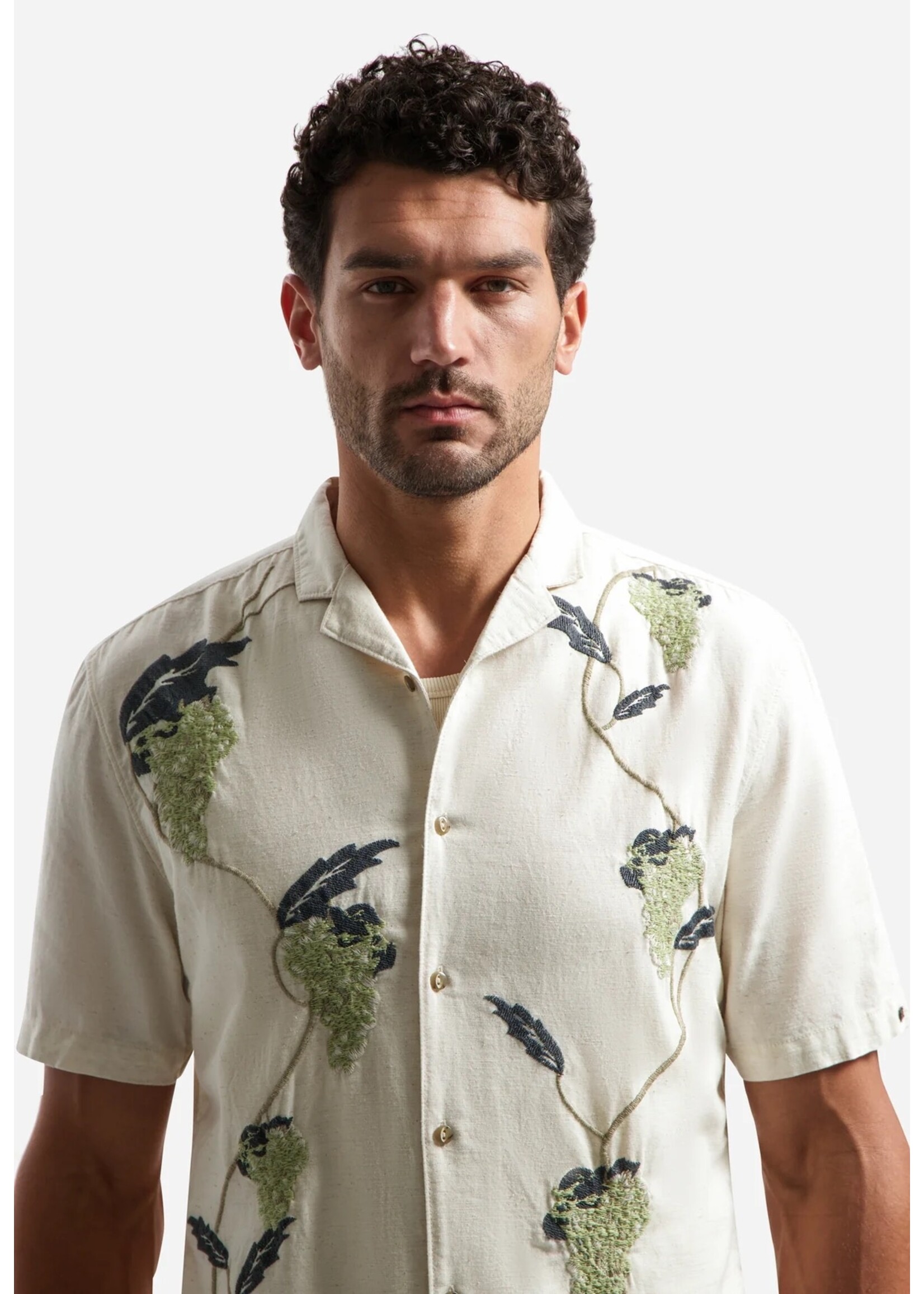 NO EXCESS   Zoom Overhemd met korte mouw en borduring | Green  Zoom