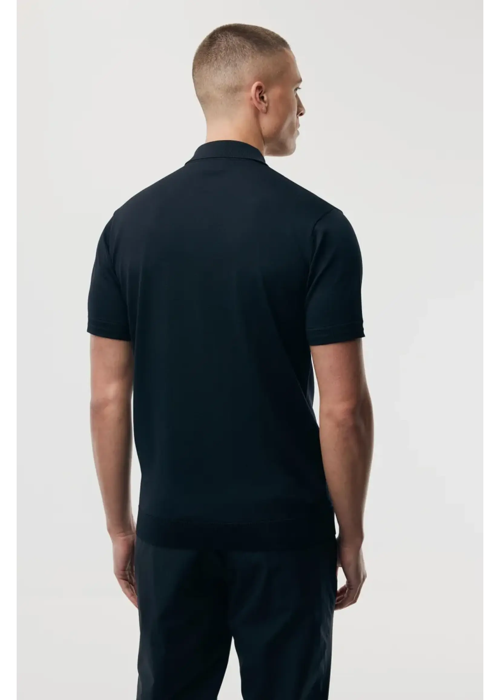 GENTI GEBREIDE POLO DONKER BLAUW