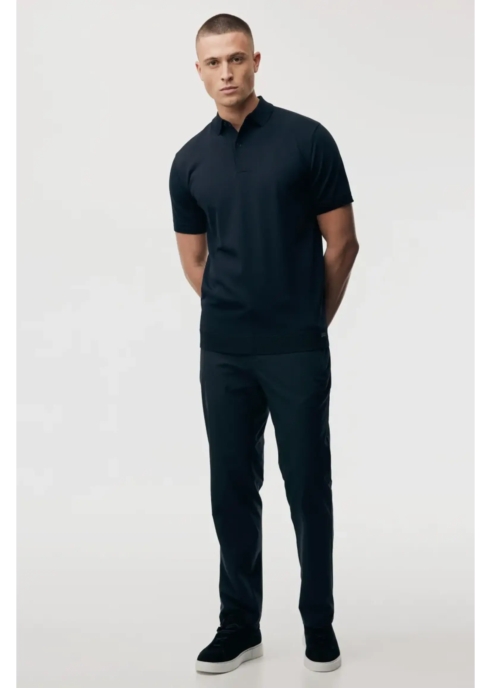 GENTI GEBREIDE POLO DONKER BLAUW