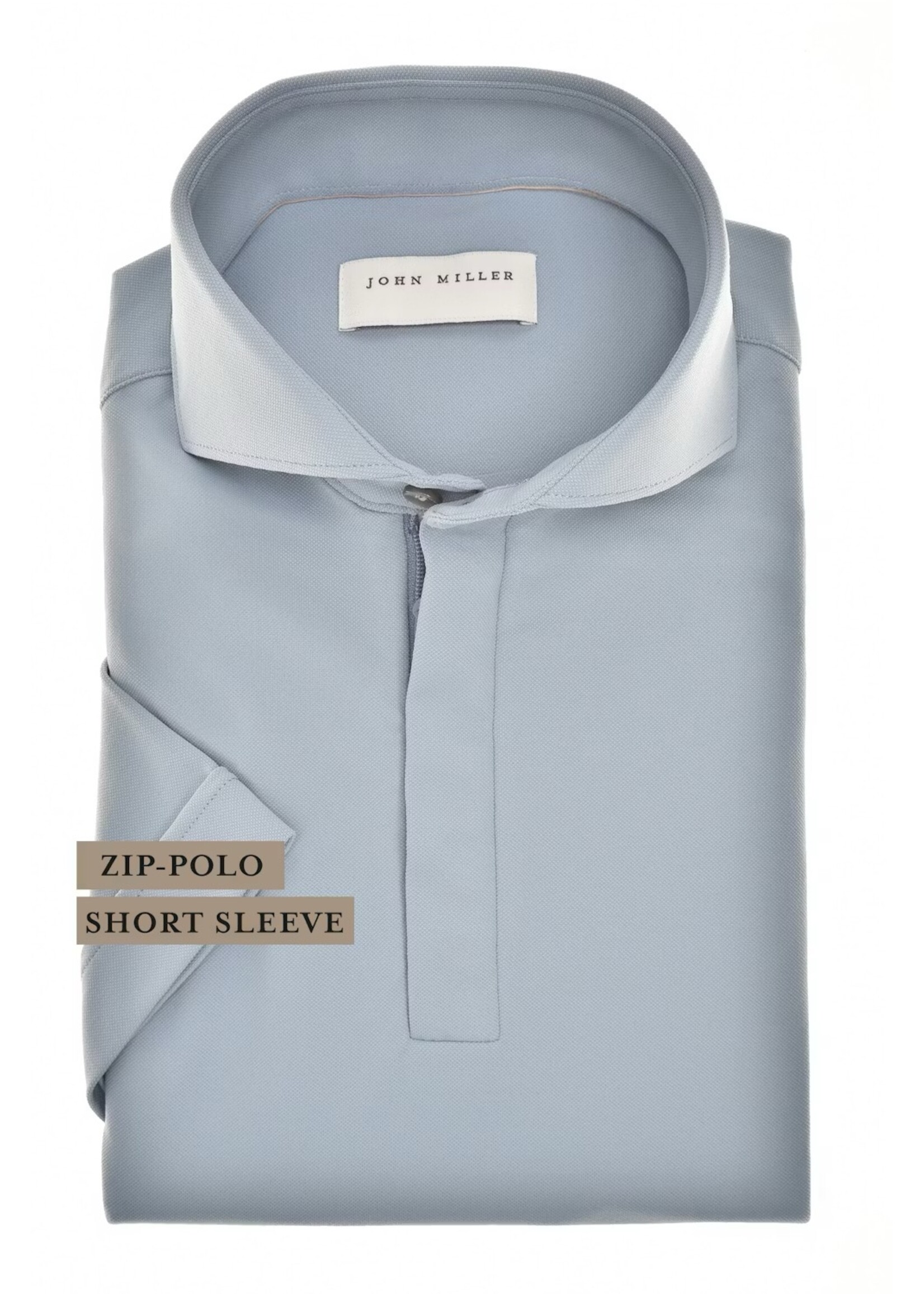 JOHN MILLER Staalblauw slim fit hyperstretch polo shirt met ritssluiting in korte mouw
