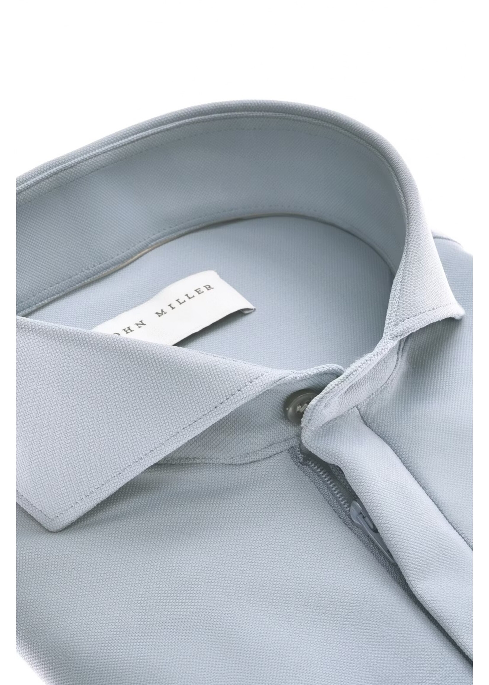 JOHN MILLER Staalblauw slim fit hyperstretch polo shirt met ritssluiting in korte mouw