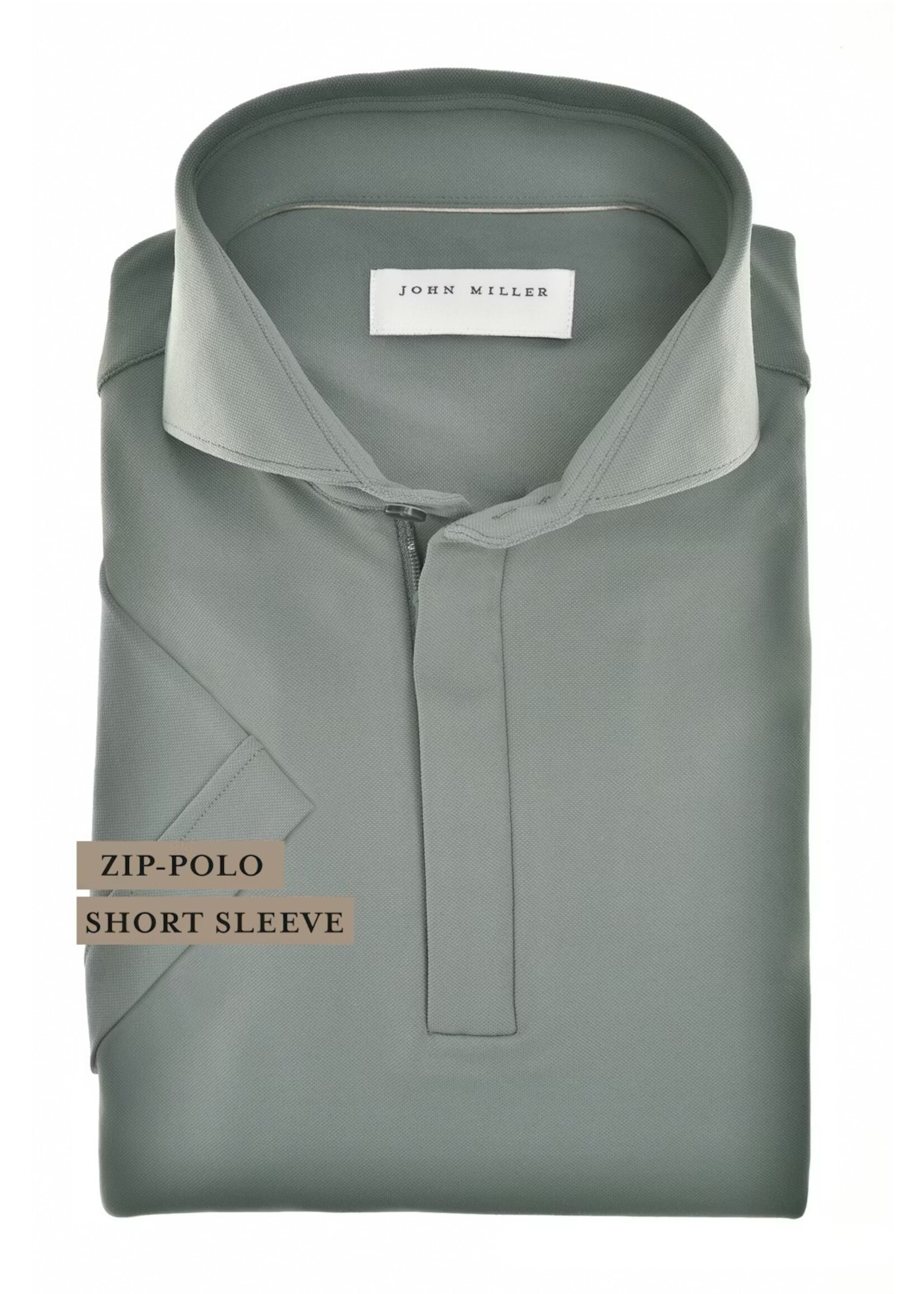 JOHN MILLER Steengrijs  slim fit hyperstretch polo shirt met ritssluiting in korte mouw