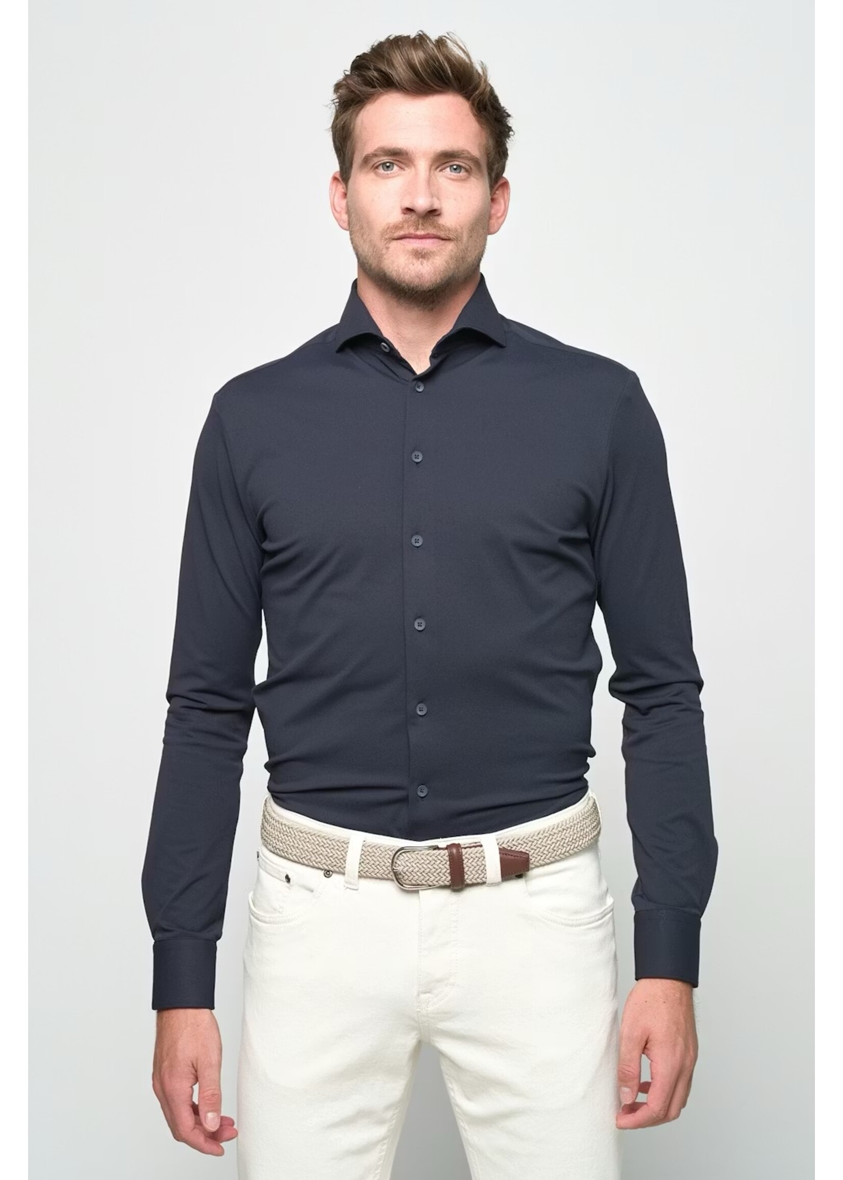 JOHN MILLER Donkerblauw slim fit hyperstretch overhemd