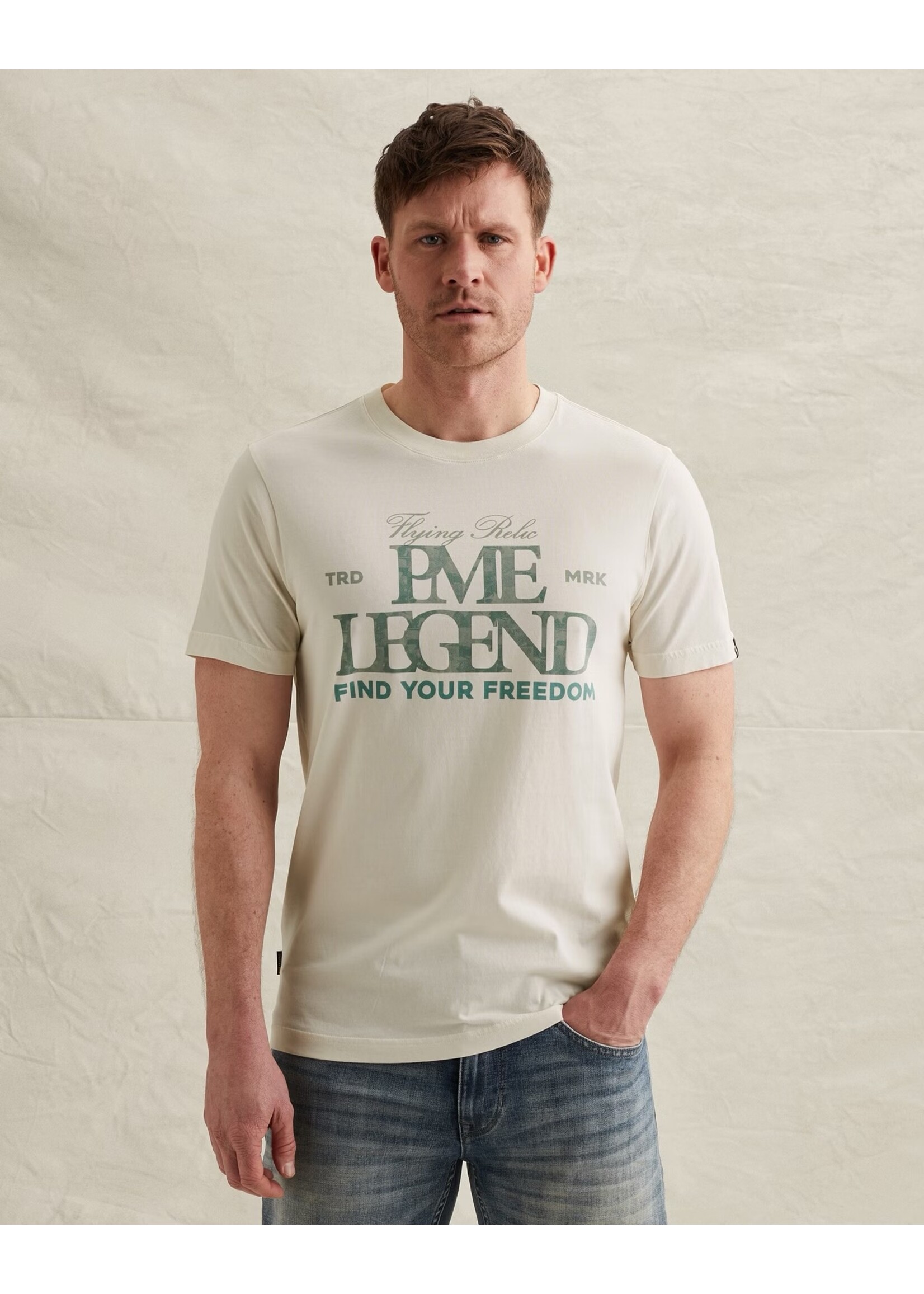 PME LEGEND T-SHIRT VAN JERSEY MET GROOT ARTWORK- EGRET