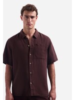 NO EXCESS  Overhemd van linnenmix met korte mouwen | Dark Brown