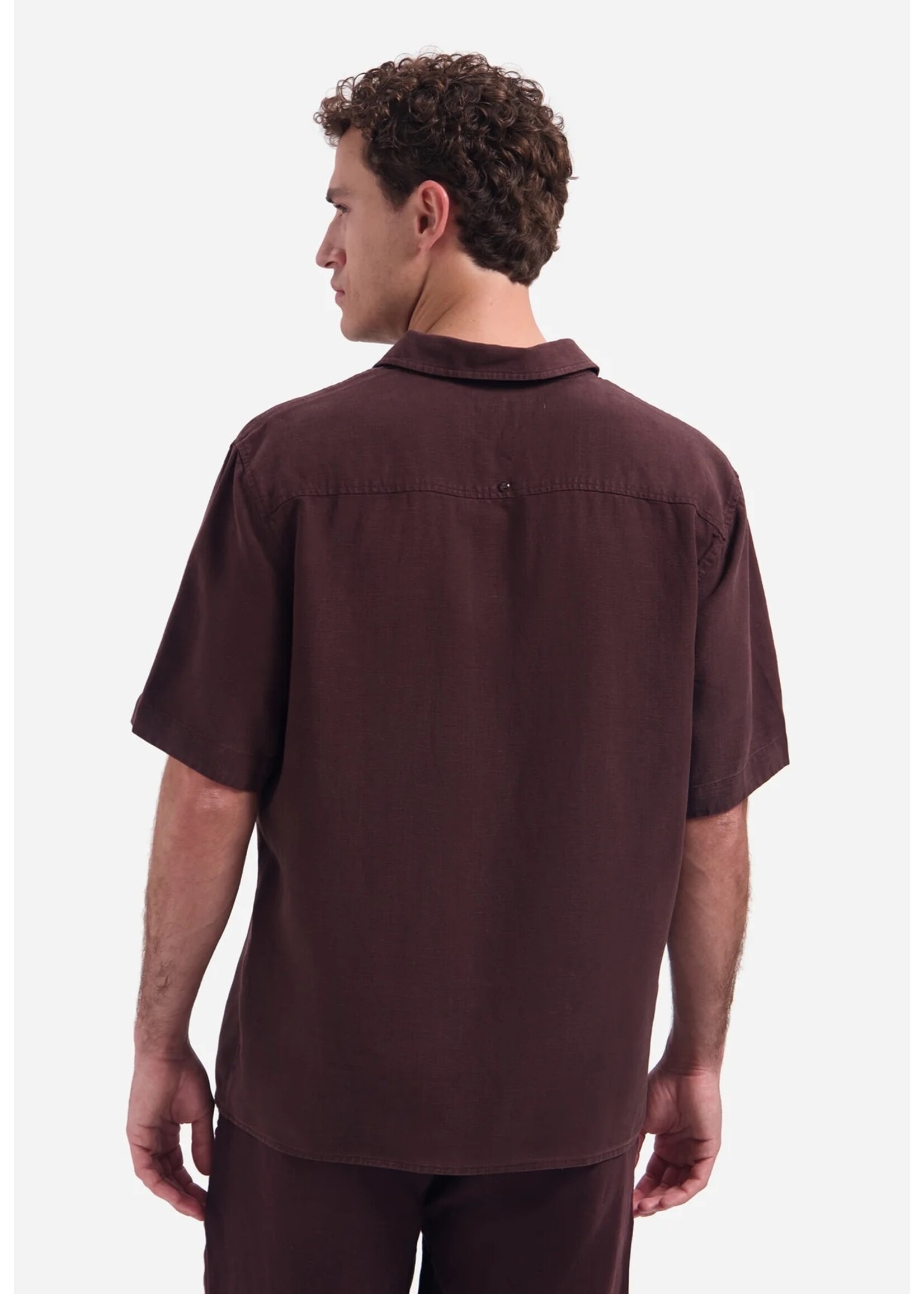 NO EXCESS  Overhemd van linnenmix met korte mouwen | Dark Brown