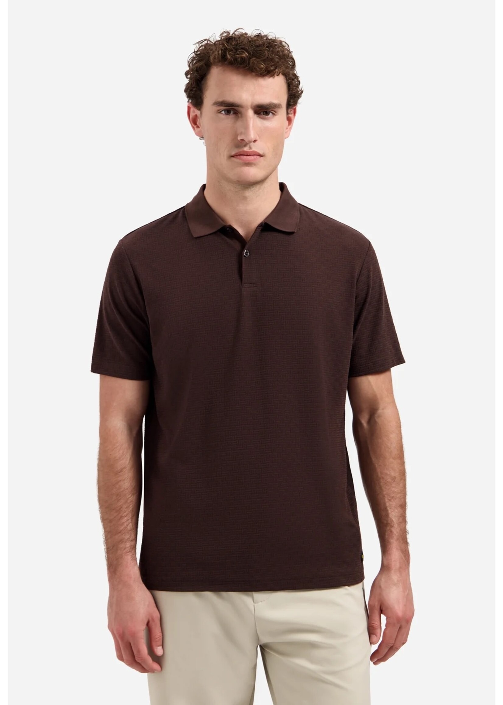 NO EXCESS  Polo met V-hals, korte mouwen en gestructureerd | Dark Brown