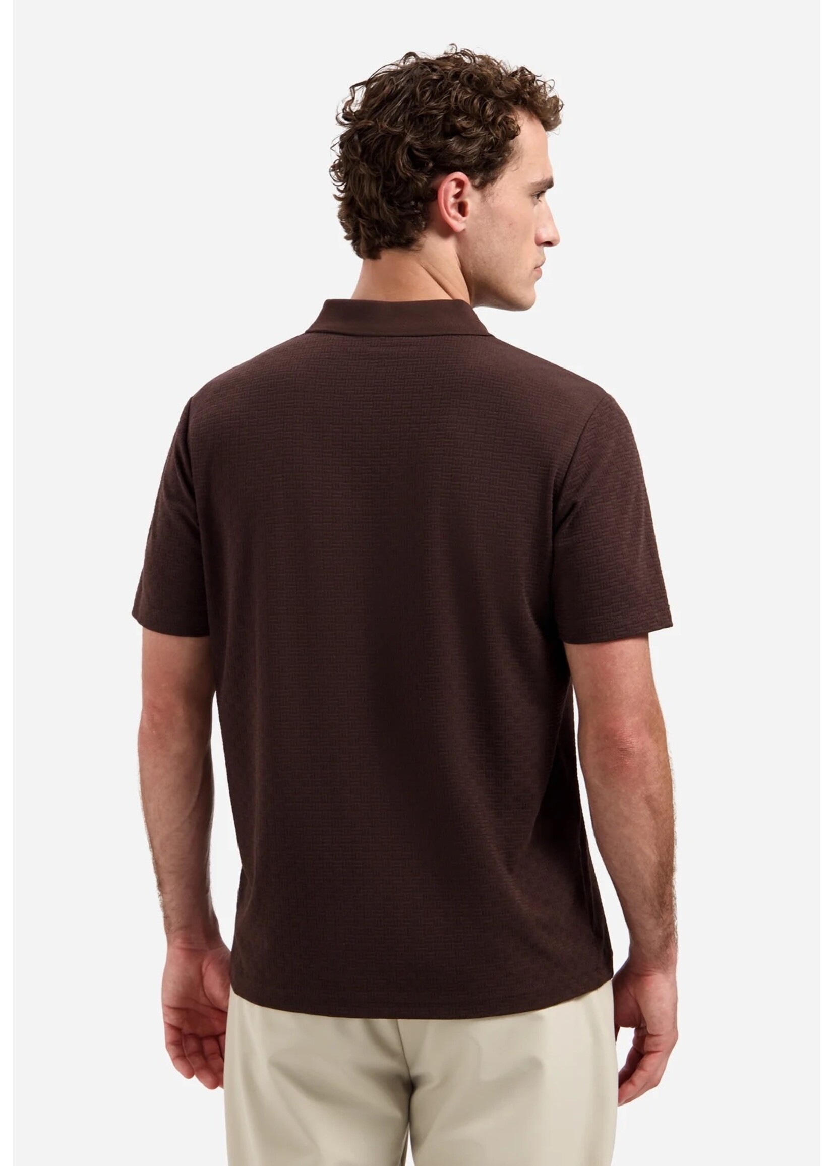 NO EXCESS  Polo met V-hals, korte mouwen en gestructureerd | Dark Brown